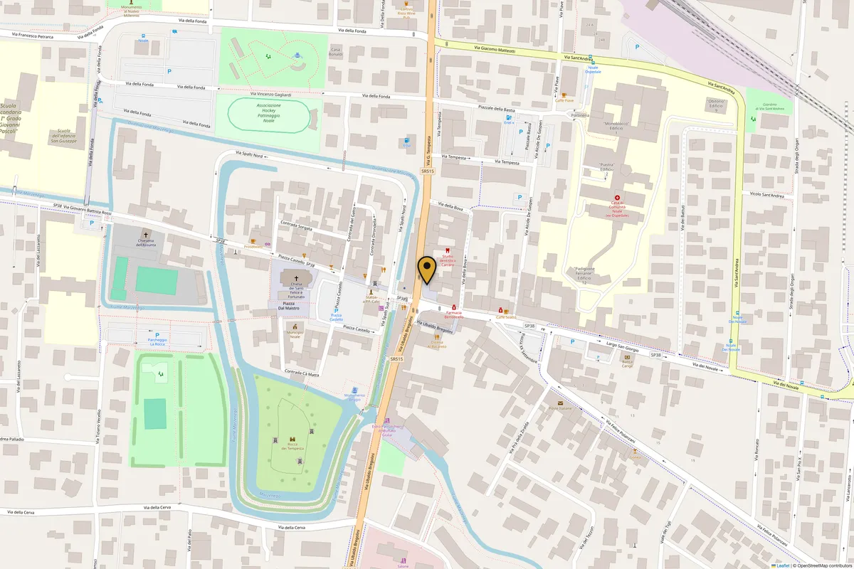 Mappa del centro storico di Noale con la posizione del circolo in Piazzetta del Grano